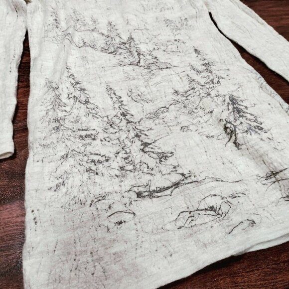 Coldwater Creek Wool Long Cardigan Beige & Gray Alpine Scenic Artsey - Picture 11 of 15